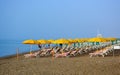 Umbrellas and deck chairs ready for tourists