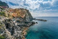 Italian coastline and colorful Manarola village in Cinque Terre, Italy