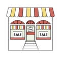 Open door and sale display window vector illustration Royalty Free Stock Photo