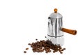 Italian coffee maker and coffee beans Royalty Free Stock Photo