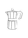 Italian coffee maker or moka pot sketch, espresso machine, mocha express. Hand drawn vector illustration, black isolated on white Royalty Free Stock Photo
