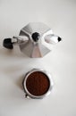 Italian coffee maker moka pot on white background top view Royalty Free Stock Photo