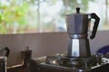 italian coffee maker pot on stove Royalty Free Stock Photo