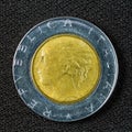 Italian coin 500 lira 1989. Royalty Free Stock Photo