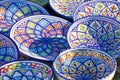 Italian colored handmade dishes ceramics painted by hand with lozenges geometry