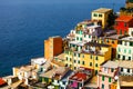 Italian colorful dwellings and Mediterranean Sea. Riomaggiore