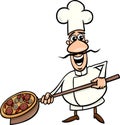 Italian cook with pizza cartoon illustration