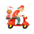 Italian cook pizza delivery boy vector illustration. Royalty Free Stock Photo