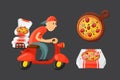 Italian cook pizza delivery boy vector illustration. Royalty Free Stock Photo