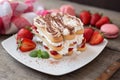 Italian cookie Savoyard with whipped cream Royalty Free Stock Photo