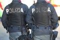 Italian cops with the words POLIZIA That means POLICE in Italian