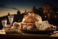 Italian Countryside. Rustic Farmhouse, Fresh Bread, Parmesan Cheese, Milk Pitcher Royalty Free Stock Photo