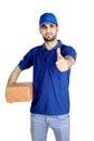 Italian courier showing thumb up on studio