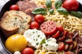 Italian cuisine. Assorted italian appetizers on a plate. Spaghetti with meatballs, tomato sauce and basil. Generative AI Royalty Free Stock Photo