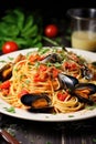 Sauce spaghetti plate healthy food lunch seafood background tasty dish dinner delicious meal Royalty Free Stock Photo