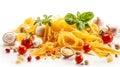 Italian cuisine concept - raw pasta and ingredients. Healthy vegetarian diet, isolated on white Background. Generative AI Royalty Free Stock Photo