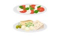 Italian cuisine dishes set. Caprese and different types of cheese vector illustration Royalty Free Stock Photo