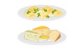 Italian cuisine dishes set. Ravioli and different types of cheese vector illustration Royalty Free Stock Photo