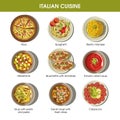 Italian cuisine flat colorful poster with traditional dishes