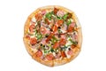 Italian cuisine. Fresh tasty pizza. Salami, mushrooms, paprika, ham, olives pizza isolated on white background Royalty Free Stock Photo