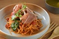 Italian cuisine parma ham pasta linguine Royalty Free Stock Photo