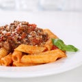 Italian cuisine pasta Bolognese or Bolognaise sauce noodles meal Royalty Free Stock Photo