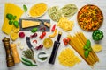 Italian Cuisine Pasta and Cooking Ingredients Royalty Free Stock Photo