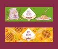 Italian cuisine pasta recipe dishes and pies vector banners set. Pasta, spaghetti, macaroni and lasagna with cheese and