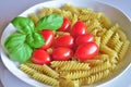 Italian cuisine, pasta with tomato and basil.