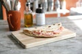 Italian cuisine , Piadina with Italian ham and cheese Royalty Free Stock Photo