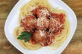 Spaghetti pasta with meatballs, tomato sauce. Royalty Free Stock Photo