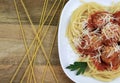 Spaghetti pasta with meatballs, tomato sauce. Royalty Free Stock Photo