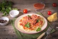 Italian cuisine spaghetti with meatballs noodles pasta meal in a plate on a rustic wooden background Royalty Free Stock Photo