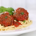 Italian cuisine spaghetti with meatballs noodles pasta Royalty Free Stock Photo