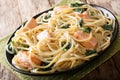 Italian cuisine: spaghetti with salmon, cream cheese and spinach Royalty Free Stock Photo
