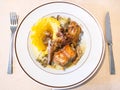 Italian cuisine - top view of Rabbit with Polenta