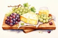 Fruit white gourmet cheese snack board french wine camembert background food drink