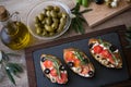 Italian bruschetta on plate for snack Royalty Free Stock Photo