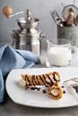 Italian dessert canolli with ricotta filling Royalty Free Stock Photo