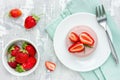 Italian dessert panna cotta decorated with strawberry and mint Royalty Free Stock Photo