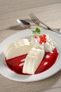 Italian dessert Panna cotta with red currant Royalty Free Stock Photo