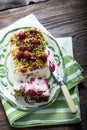 Italian dessert, semifreddo with fresh raspberry