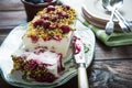 Italian dessert, semifreddo with fresh raspberry