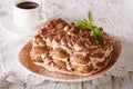 Italian dessert tiramisu on a plate and espresso coffee close-up. Horizontal Royalty Free Stock Photo