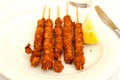 The italian dish Arrosticini di pollo fritti - skewers with chicken pieses