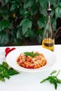 Italian meatballs spaghetti pasta with white wine Royalty Free Stock Photo