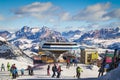 Italian Dolomites Sella Ronda Tour Passo Pordoi ski lift station Royalty Free Stock Photo