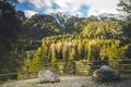 Italian Dolomites at sunset, Lavina Bianca and Santa Magdalena, Beautiful nature of the Dolomite Park