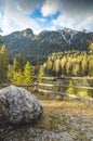 Italian Dolomites at sunset, Lavina Bianca and Santa Magdalena, Beautiful nature of the Dolomite Park