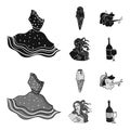 Italian dress, gelato, pinocchio, goddess of love. Italy set collection icons in black,monochrome style vector symbol Royalty Free Stock Photo